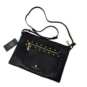 Vince Camuto Mora Black Leather Crossbody Bag Purse Zip Stud Gold